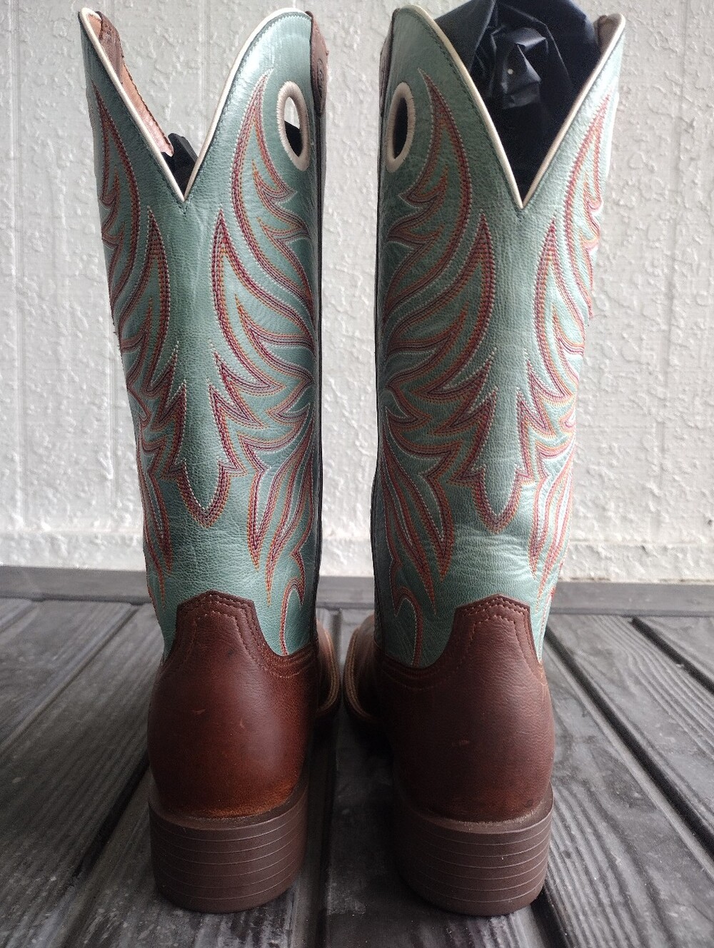 Ariat Round Up Rider Western Cowboy Boots Brown & Teal Leather Embroidered Women - Picture 6 of 9
